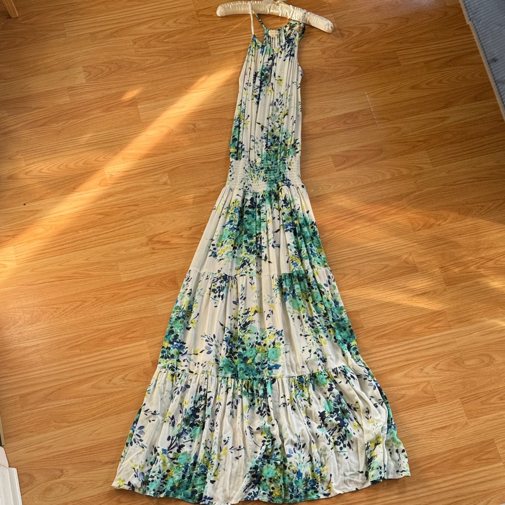 Lovestitch Floral Maxi Dress in Cream and Green